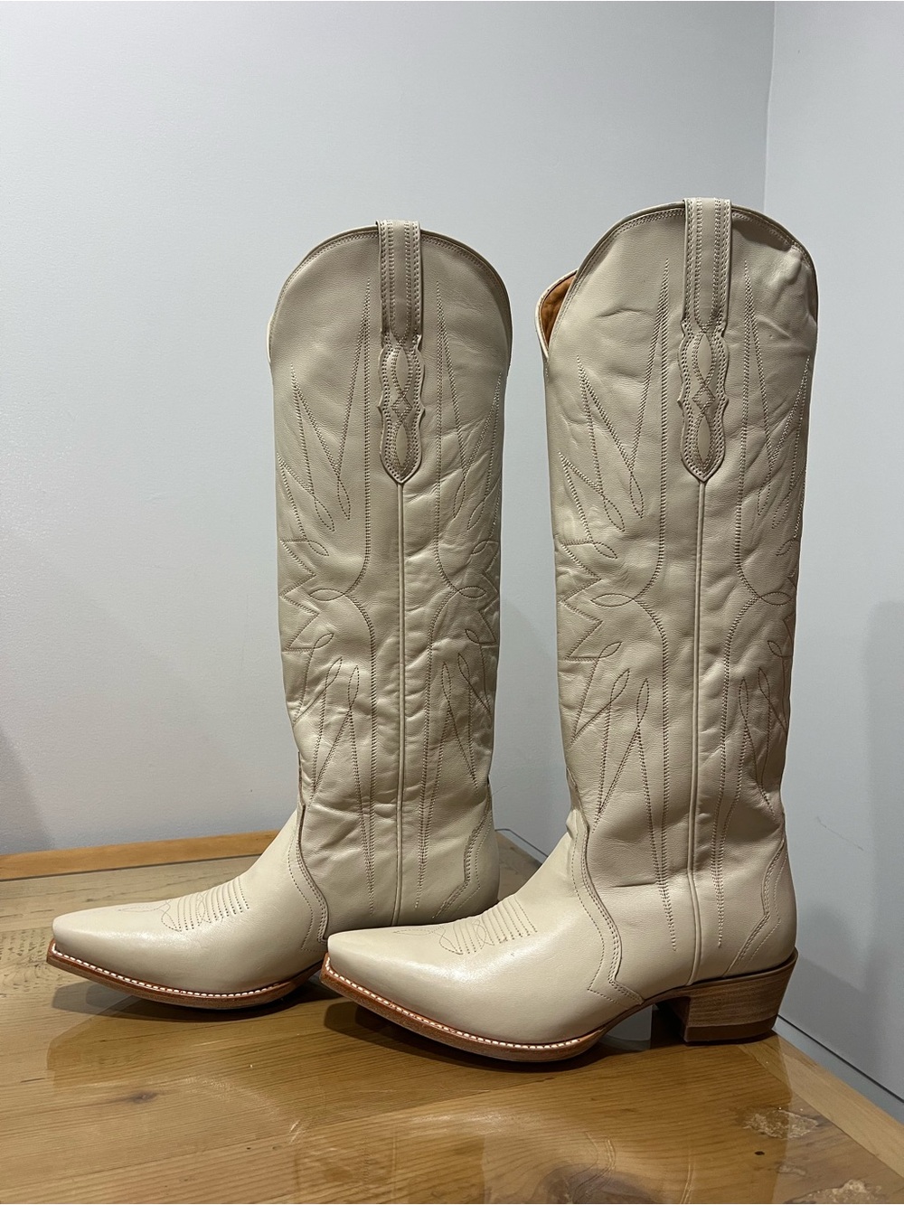 Tecovas The Loretta  Cream Western Leather Heeled Boots Brown US 10.5